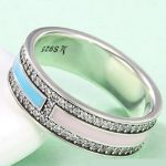 Strieborný prsteň s kamienkami, ružovo-modrý, veľkosť 6