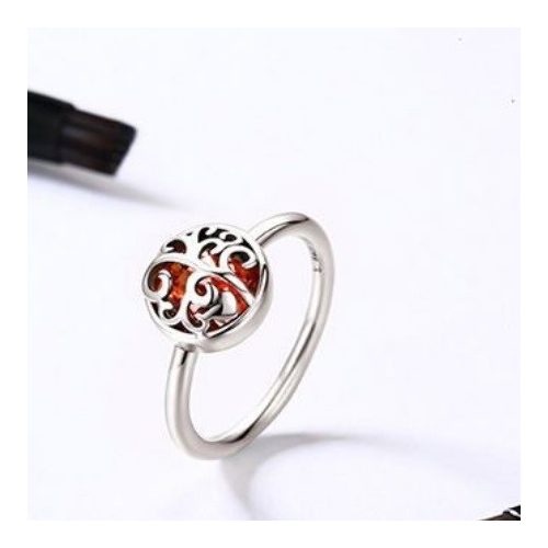 Strieborný prsteň s motívom stromu života, červený, veľkosť 7