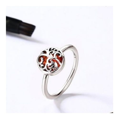 Strieborný prsteň s motívom stromu života, červený, veľkosť 8
