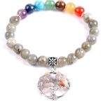 Labradoritový náramok s príveskom strom života a farbou 7 čakier