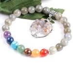 Labradoritový náramok s príveskom strom života a farbou 7 čakier