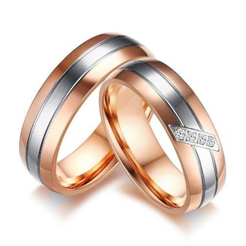 Dámsky svadobný prsteň so strieborným prúžkom, nerez, zlatá farba, veľkosť 8