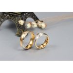 Pánsky snubný prsteň so strieborným pásikom, nerez, zlatá farba, veľkosť 12