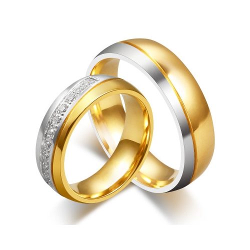 Dámsky snubný prsteň so strieborným pásikom, nerez, zlatá farba, veľkosť 6