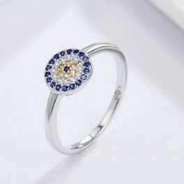 Strieborný prsteň s motívom modrých očí, veľkosť 7