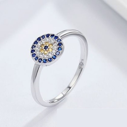 Strieborný prsteň s motívom modrých očí, veľkosť 7