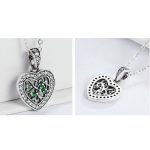 Strieborný náhrdelník s príveskom strom života v srdci, zelená