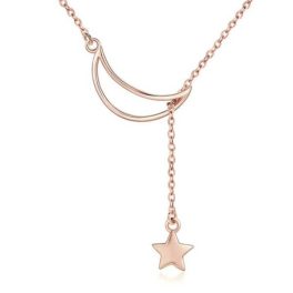   Strieborný náhrdelník s ozdobou mesiac a hviezda, ružové zlato, ružové zlato