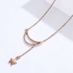Strieborný náhrdelník s ozdobou mesiac a hviezda, ružové zlato, ružové zlato