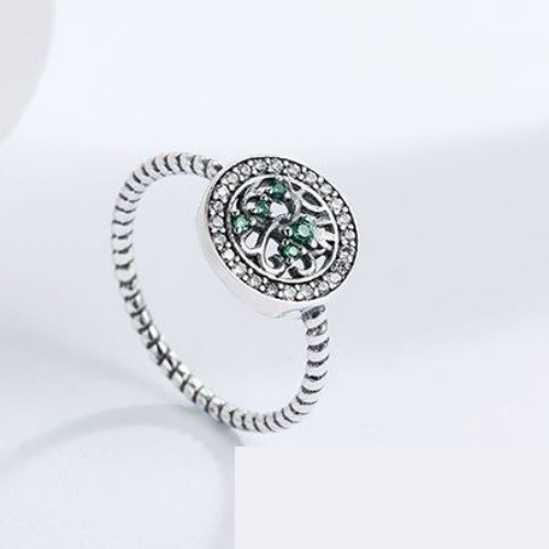 Strieborný prsteň s motívom stromu života, zelený, veľkosť 6