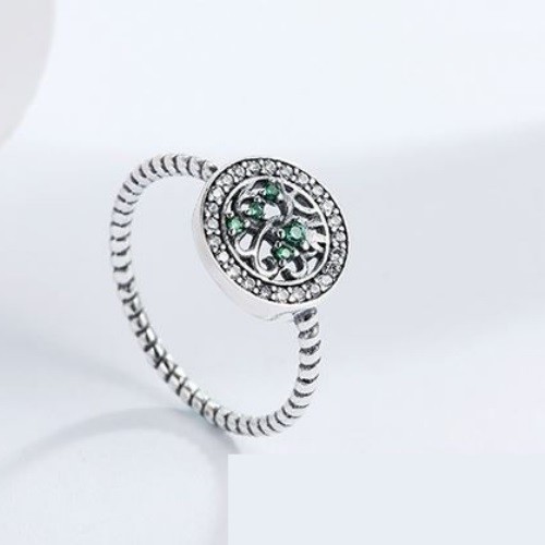 Strieborný prsteň s motívom stromu života, zelený, veľkosť 7