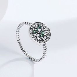   Strieborný prsteň s motívom stromu života, zelený, veľkosť 8