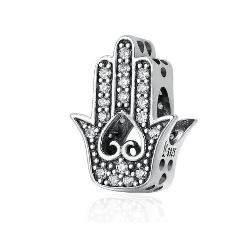 Strieborná ruka kúzla Fatima so zirkónovým kryštálom