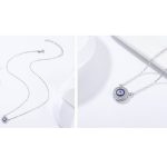 Strieborný náhrdelník s okrúhlym krištáľovým príveskom, modrý