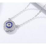 Strieborný náhrdelník s okrúhlym krištáľovým príveskom, modrý