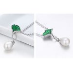 Strieborný náhrdelník s lotosovým kvetom, zelená