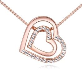   Náhrdelník s dvojitým srdcom, český krištáľ, ružové zlato, ružové zlato