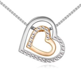   Náhrdelník s dvojitým srdcom, český krištáľ, rhodium/zlato