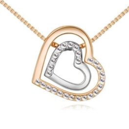   Náhrdelník s dvojitým srdcom, český krištáľ, zlato/rhodium