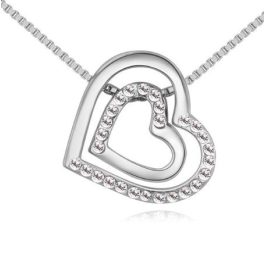 Náhrdelník s dvojitým srdcom, český krištáľ, rhodium