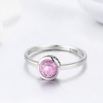 Strieborný prsteň s krištáľom, ružový, veľkosť 7
