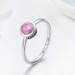 Strieborný prsteň s krištáľom, ružový, veľkosť 6