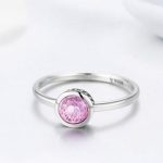 Strieborný prsteň s krištáľom, ružový, veľkosť 6