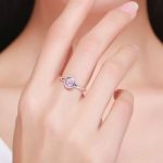 Strieborný prsteň s krištáľom, ružový, veľkosť 6