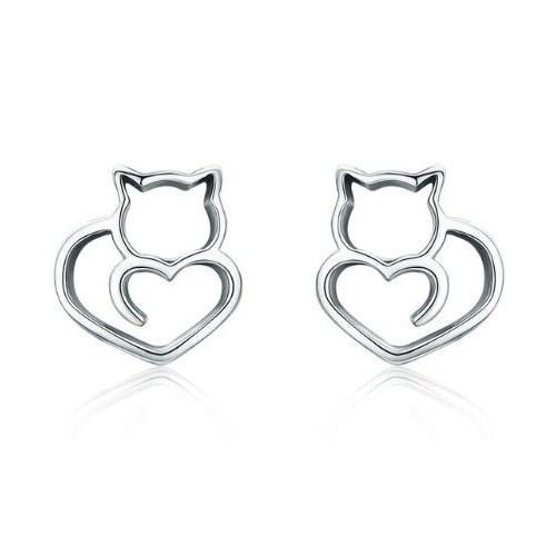 Strieborné náušničky, mačička