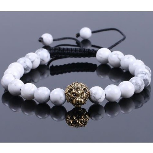 Howlitový náramok s hlavou leva