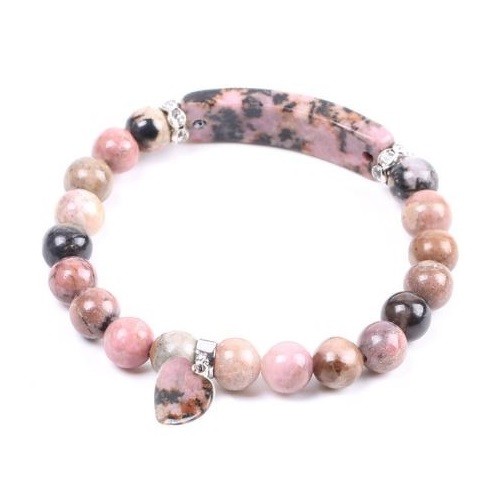 Rodonitový náramok s príveskom srdiečko