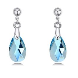   Náušnice v tvare kvapky zdobené kryštálmi Swarovski, akvamarín