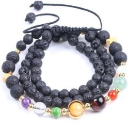   Čierny náramok z lávových kameňov s farebnými korálkami