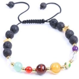   Čierny náramok z lávových kameňov s farebnými korálkami z polodrahokamu