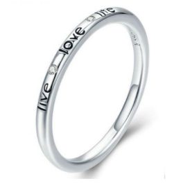 Strieborný prsteň s nápisom love, veľkosť 6