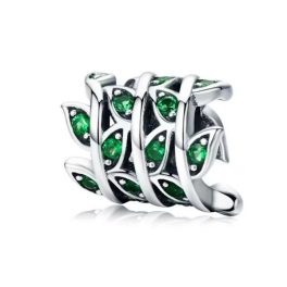 Ezüst charm, zöld levelek