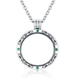   Strieborný náhrdelník s otvárateľným kruhovým príveskom, zelená