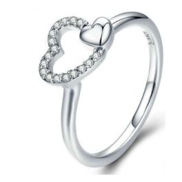 Strieborný prsteň s ozdobou dvojitého srdca, veľkosť 7