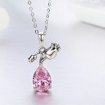 Strieborný náhrdelník s príveskom tulipán, zdobený kryštálom, ružová