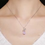 Strieborný náhrdelník s príveskom tulipán, zdobený kryštálom, ružová
