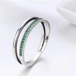 Strieborný prsteň s kryštálmi, zelený, veľkosť 8