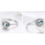 Strieborný prsteň s modrým kryštálom, veľkosť 6