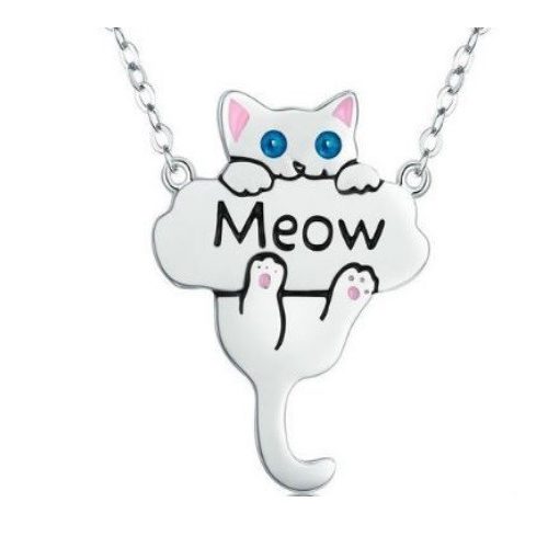 Strieborný náhrdelník s mačkou, kameň zirkón