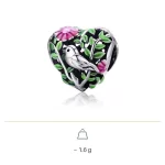 Strieborný charm so srdcom a vtákom