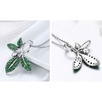 Strieborný náhrdelník s lístkovým príveskom, zelená