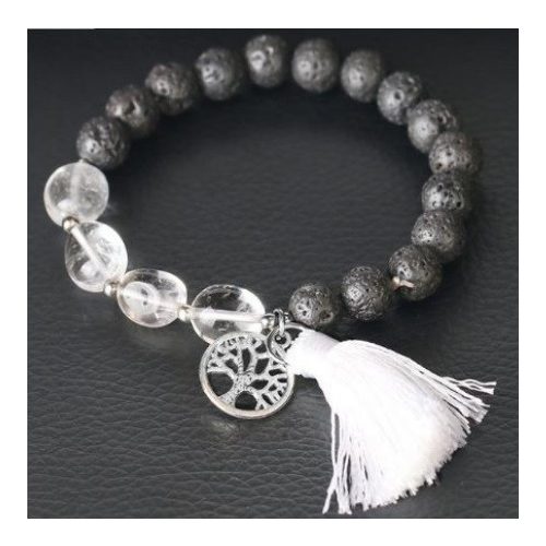 Čierny lávový kameň mala s bielym kryštálom