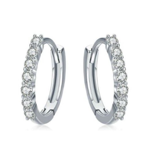 Strieborný náušnicový kruh s bielym kryštálom