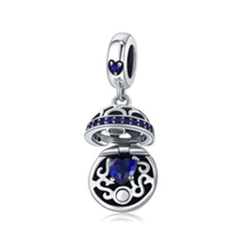 Strieborná darčeková krabička so zirkónovým krištáľovým kúzlom, modrá