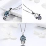 Strieborný náhrdelník s príveskom Hamsa, modrý kryštál