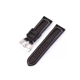   Remienok na hodinky z hovädzej kože, retro štýl, lesklá čierna, 22 mm